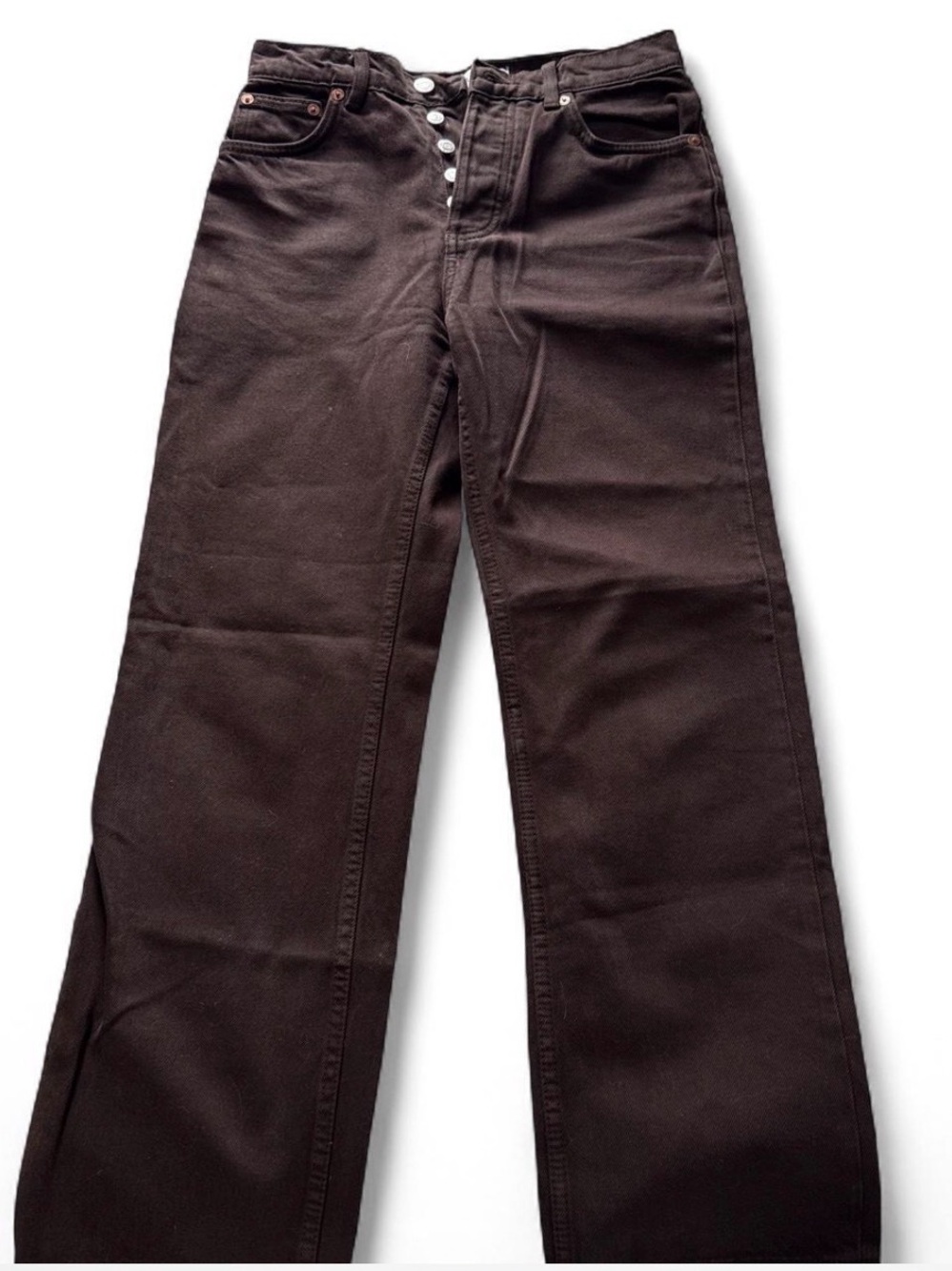 brown mid/high rise straight leg zara jeans